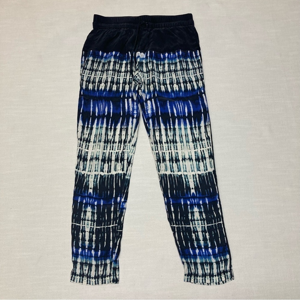 PARKER | Silk Elastic Waist Jogger Trouser Pant in Blue & Black